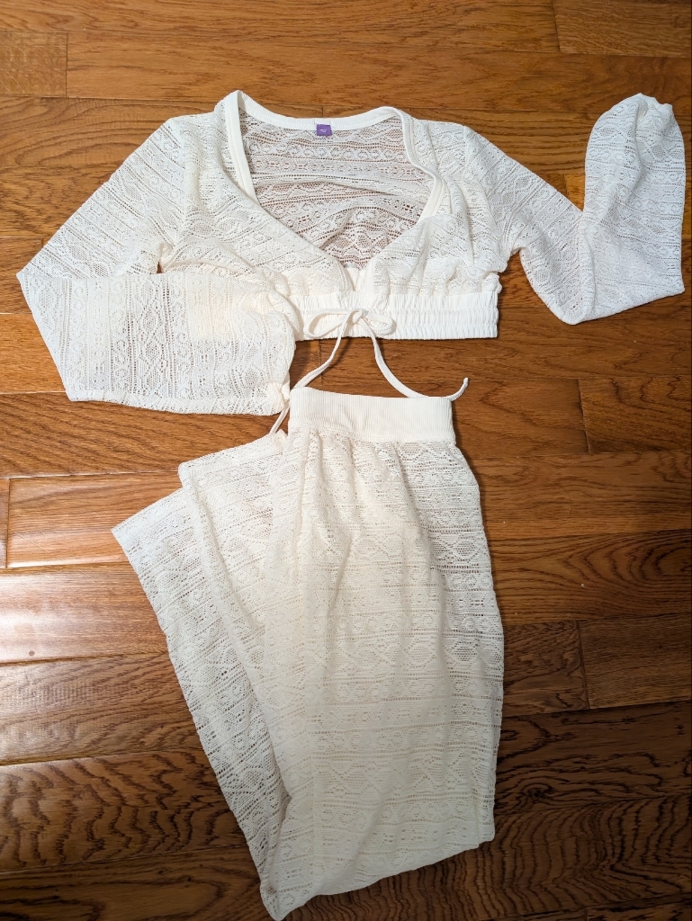 Yitty Cream Lace Two-Piece Set - Cropped Top & Pants